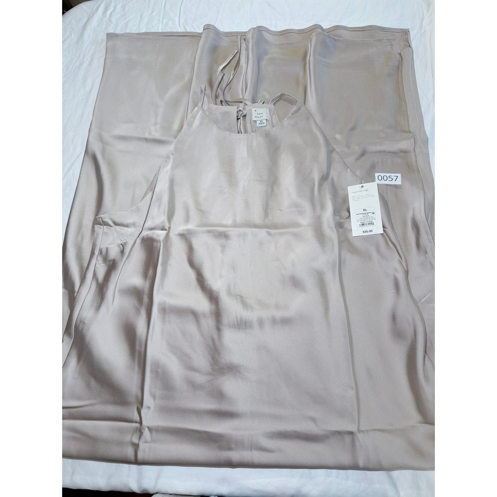 A New Day Womens Sleeveless Satin Maxi Dress Tan XL NWT 018 09 3897